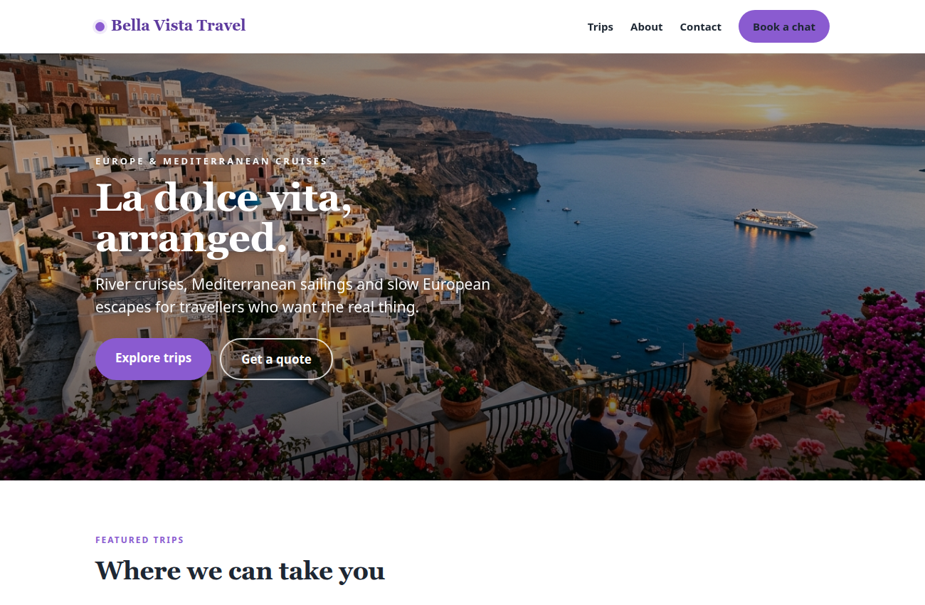Bella Vista Travel — sample travel website