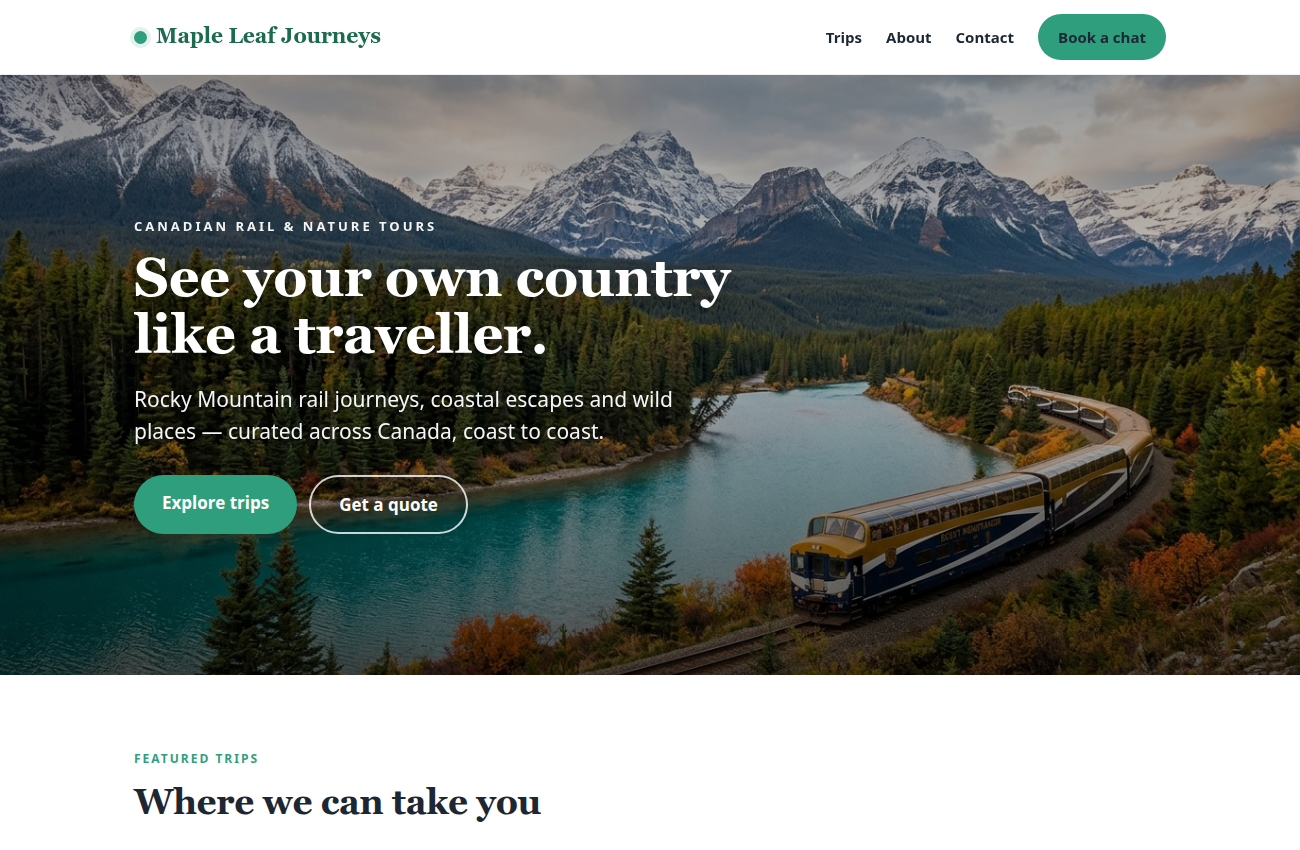 Maple Leaf Journeys — sample travel website