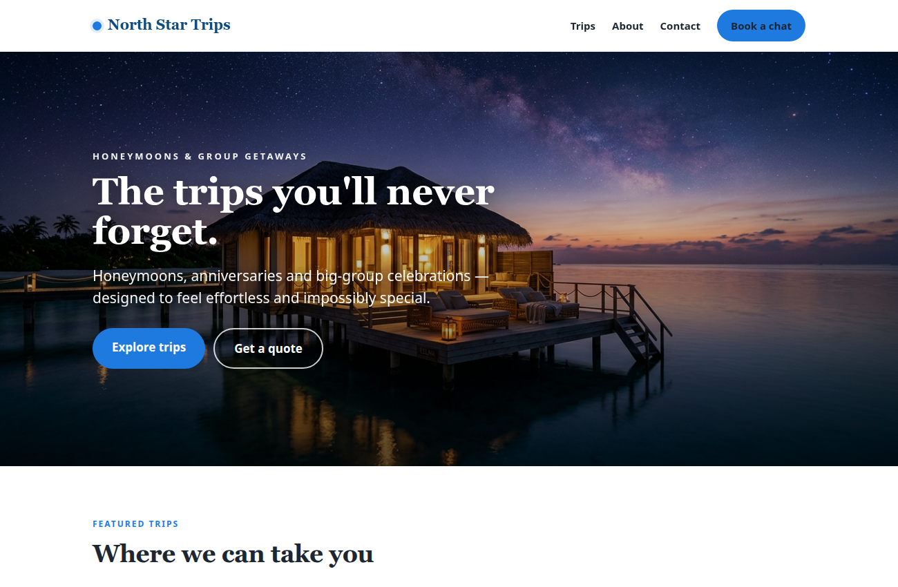 North Star Trips — sample travel website
