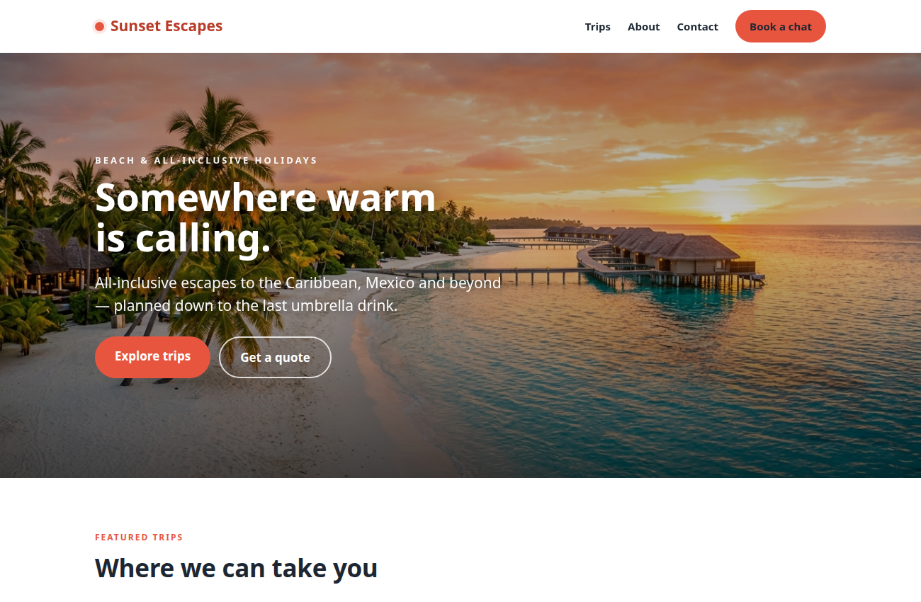 Sunset Escapes — sample travel website