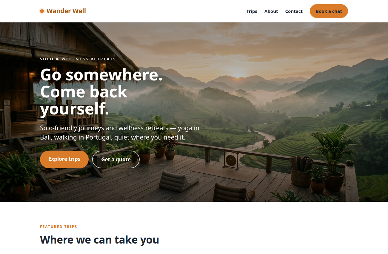 Wander Well — sample travel website
